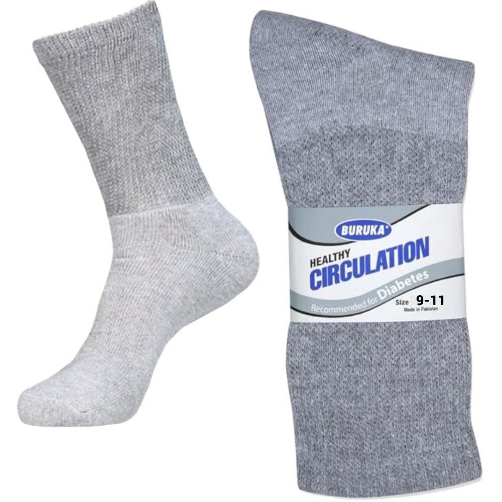 BURUKA Diabetic Crew Socks - Soft Cotton, Pack of 3